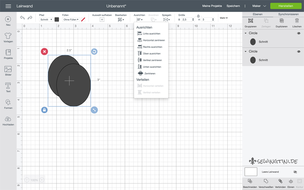 Formen Ausrichten in Cricut Design Space