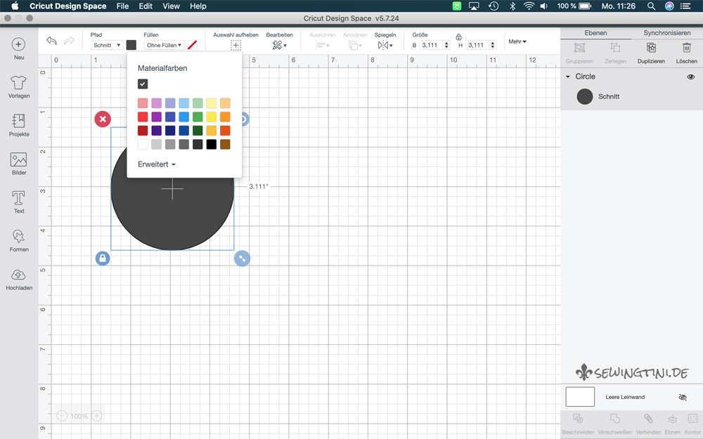Materialfarbe in Cricut Design Space
