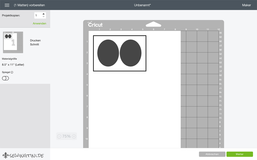 Druck Anordnung bei Print then Cut