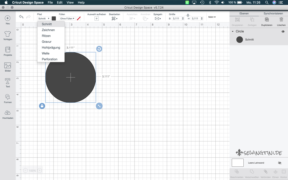 Pfad festlegen in Cricut Design Space