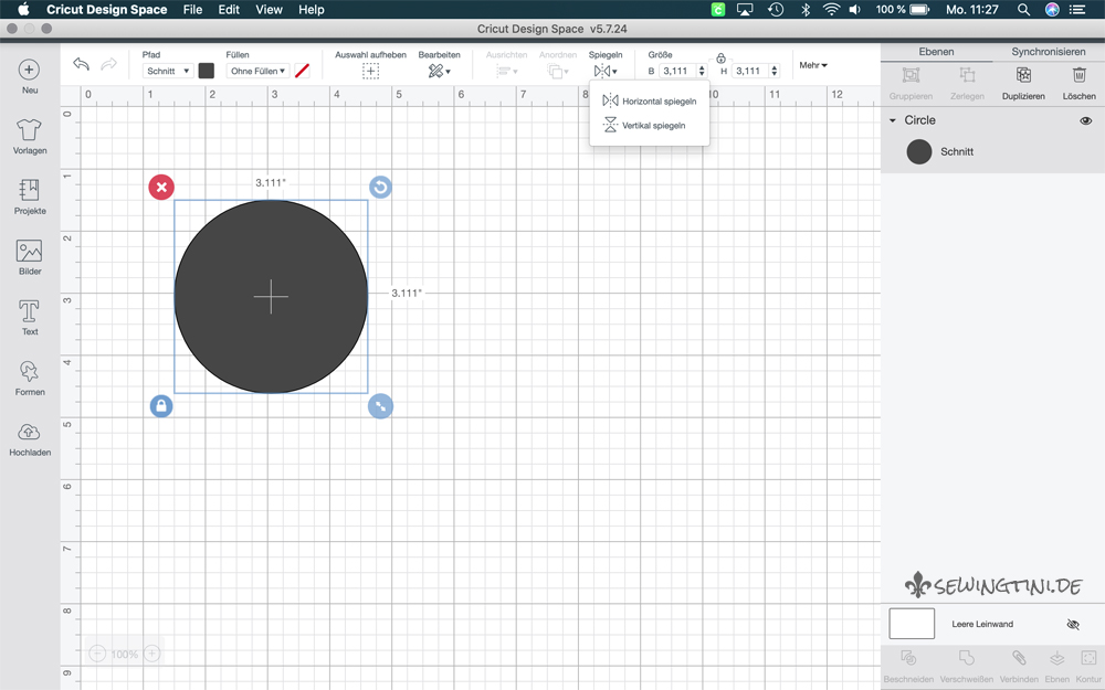 Spiegeln in Cricut Design Space
