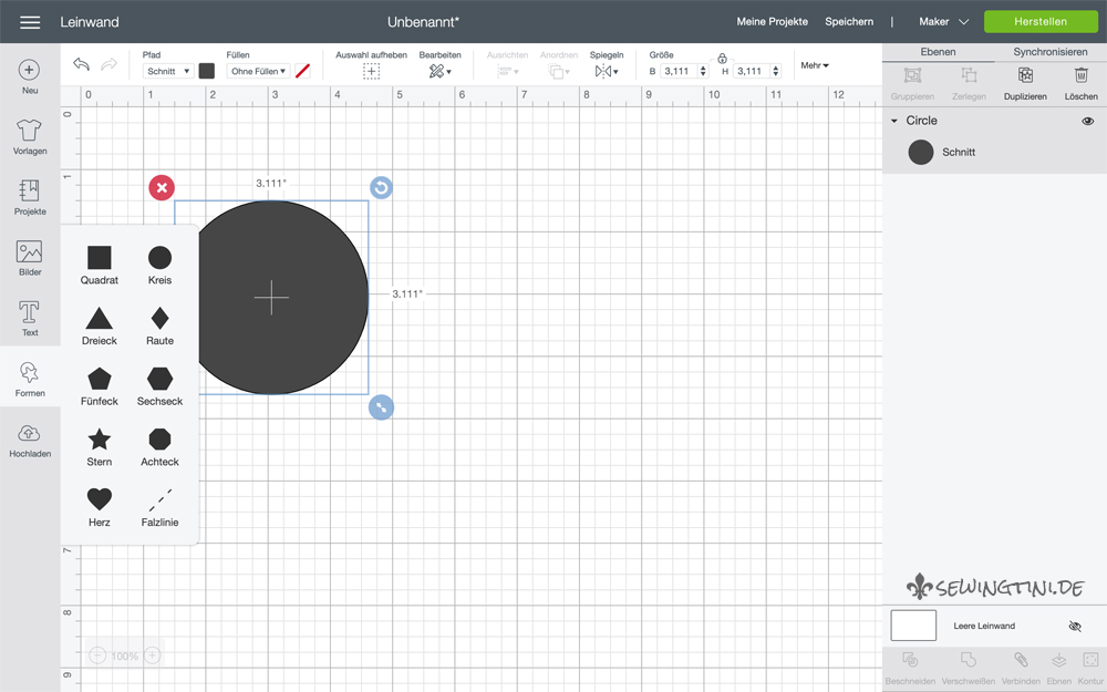Form hinzufügen in Cricut Design Space